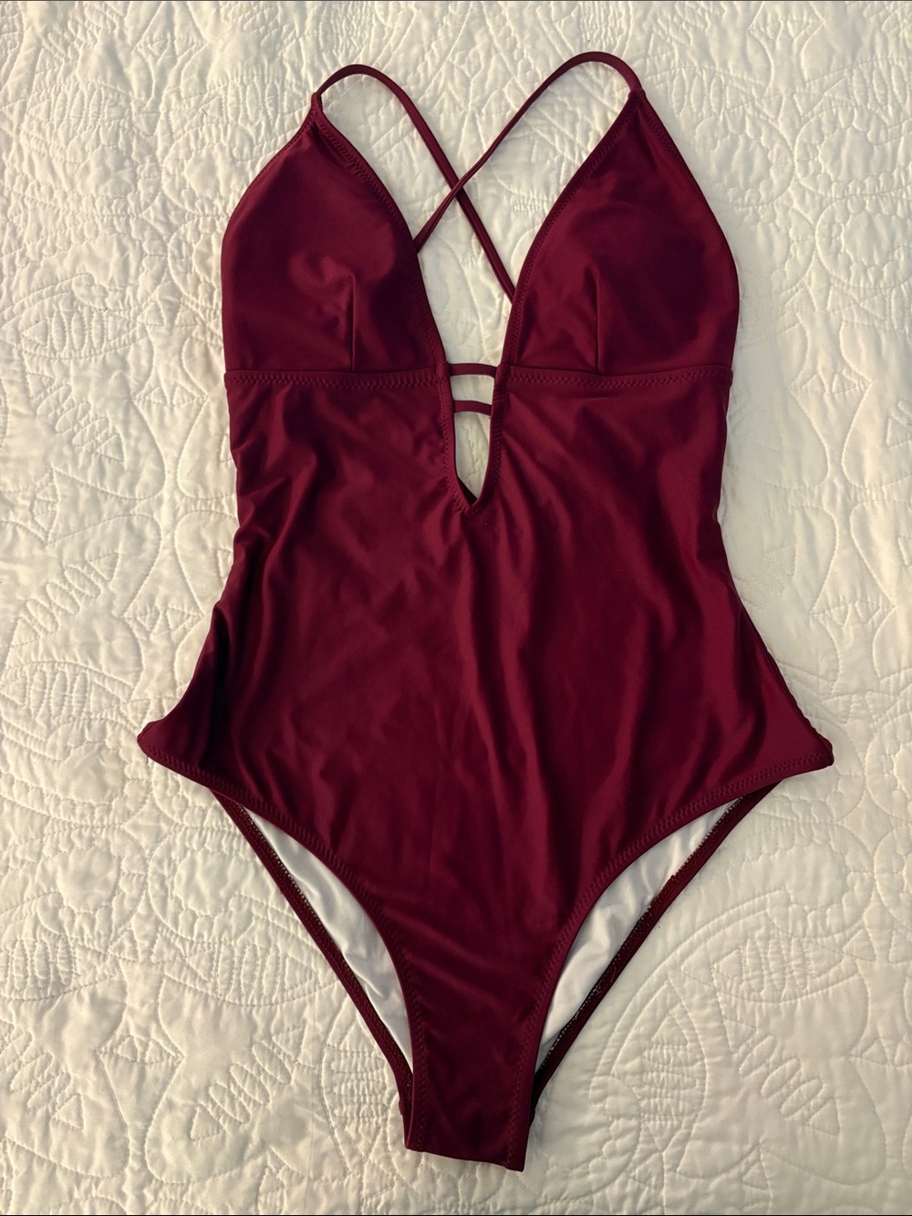 Cupshe Burgundy One-Piece Swimsuit with Crisscross Back